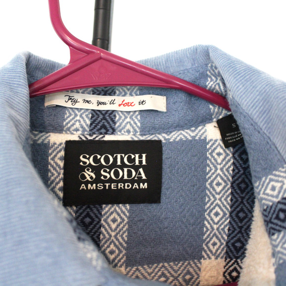 Scotch & Soda Blue White Aztec Check Sherpa Lined Corduroy Jacket Small Shacket - Picture 7 of 8